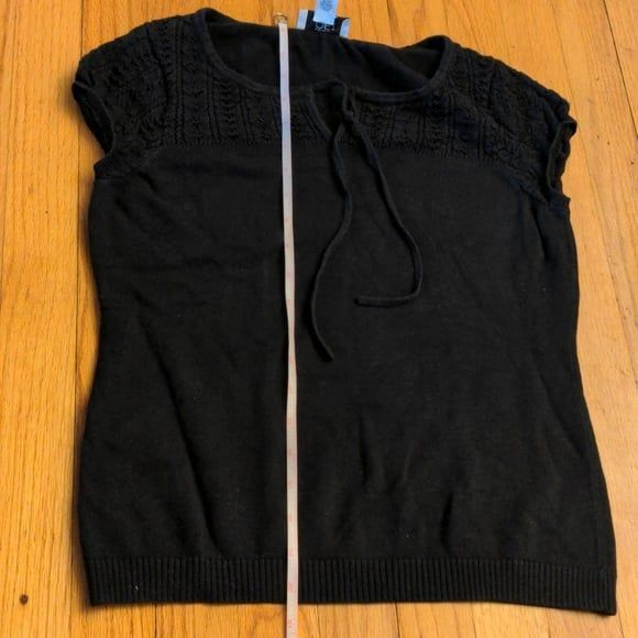 Excellent Ann Taylor Loft petites short sleeve cotton sweater front tie crochet - Picture 3 of 10